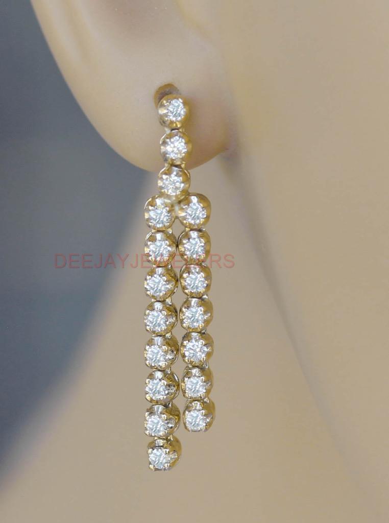 1.20ct Diamond Tennis Earrings Double Dangle 14k Yellow Gold