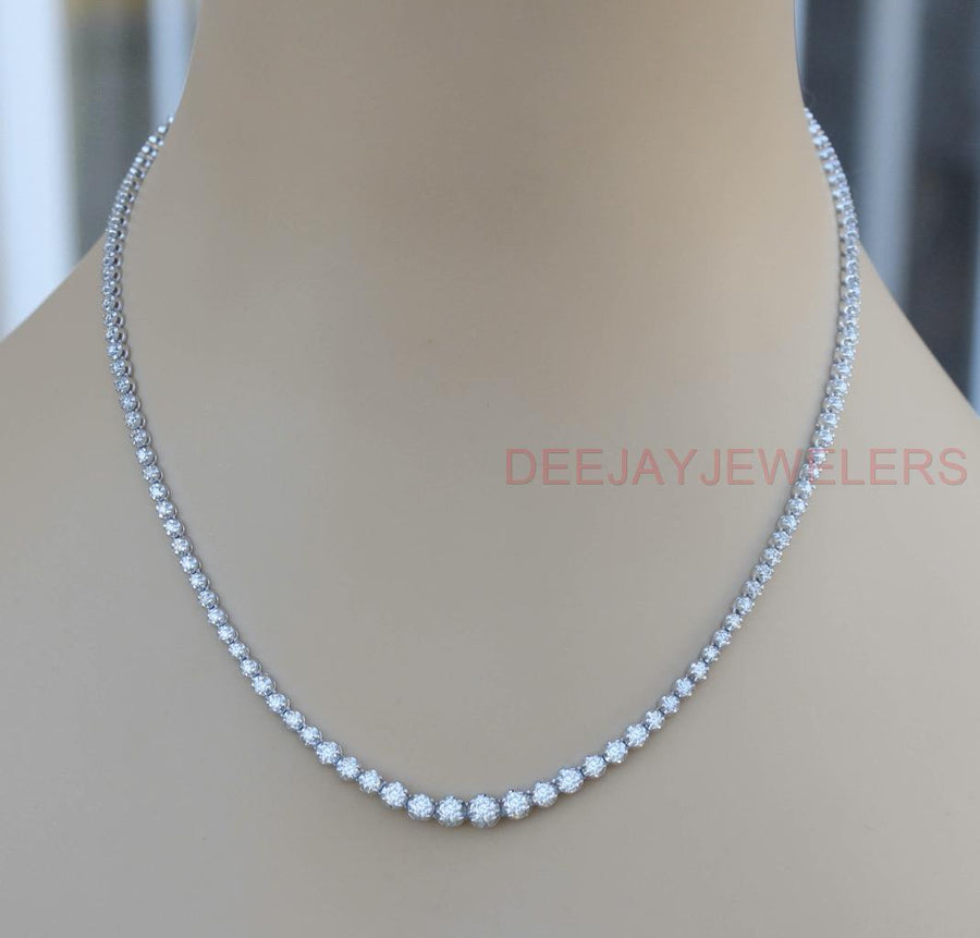 5.60ct Graduated Diamond Tennis Riviera Necklace 14k White Gold