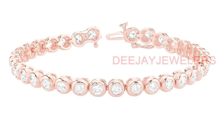 7ct Diamond Bezel Tennis Bracelet 14k Rose Pink Gold
