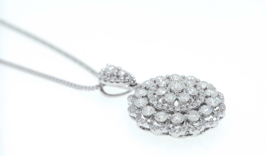 2.85ct Diamond Flower Pendant Necklace 18k White Gold