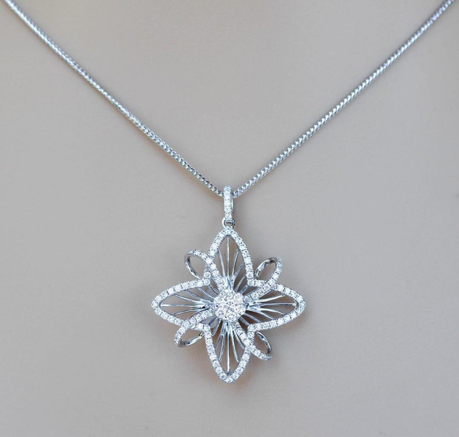 1.38ct Diamond Pendant Flower Necklace 18k White Gold