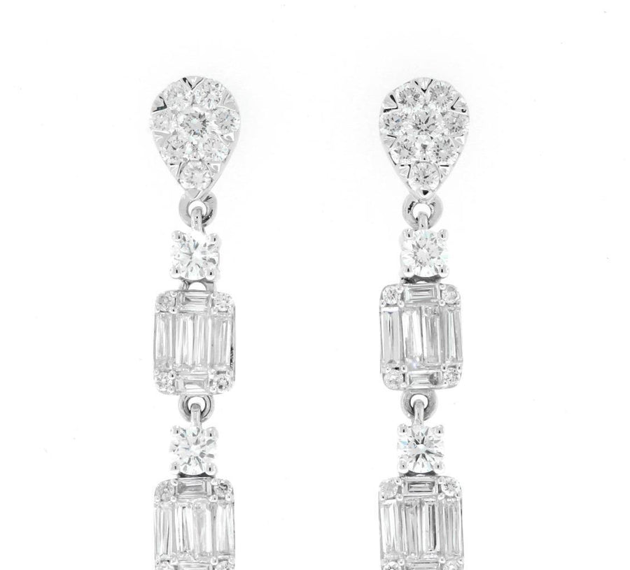 2.16ct Baguette Diamond Dangle Earrings 18k White Gold