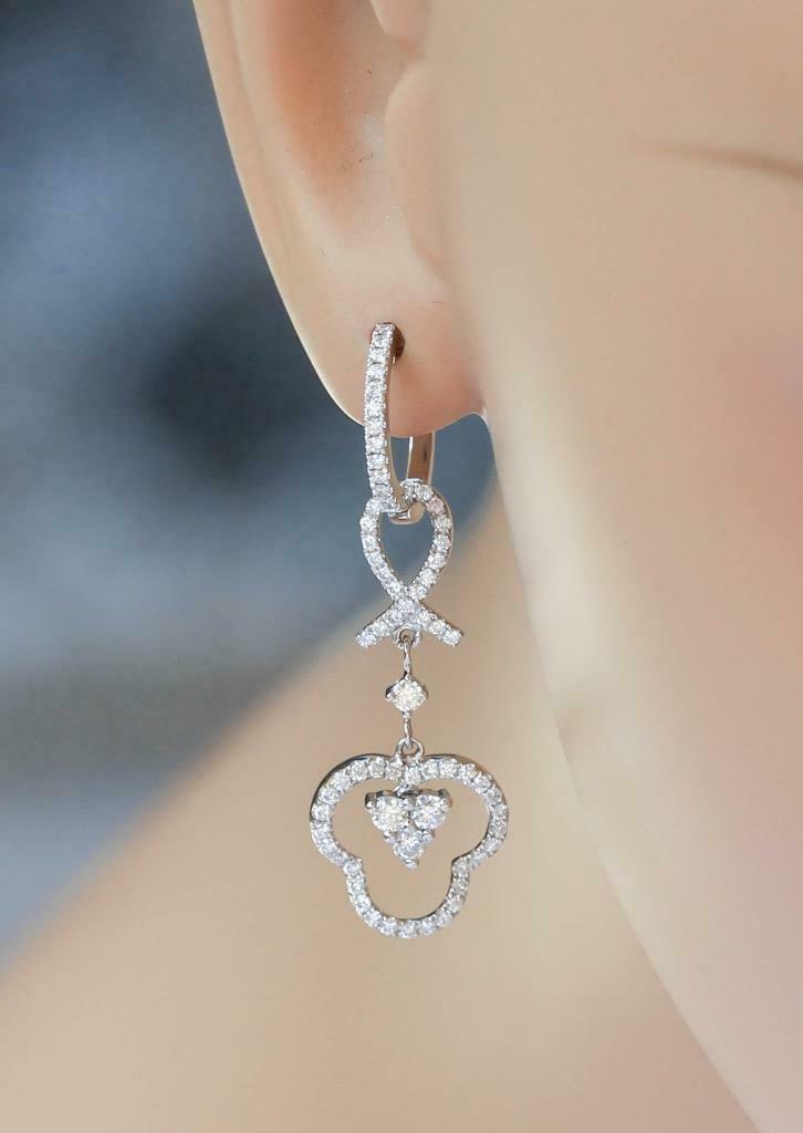 1.15ct Diamond Drop Earrings 18k White Gold Hoop Detachable Dangle