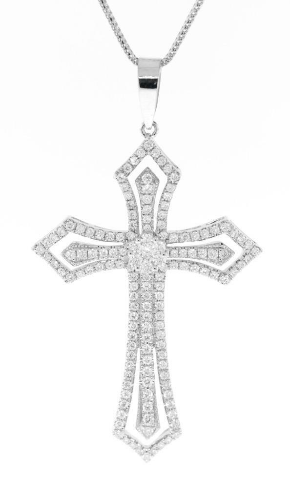 1.82ct Diamond Cross Pendant Necklace 18k White Gold