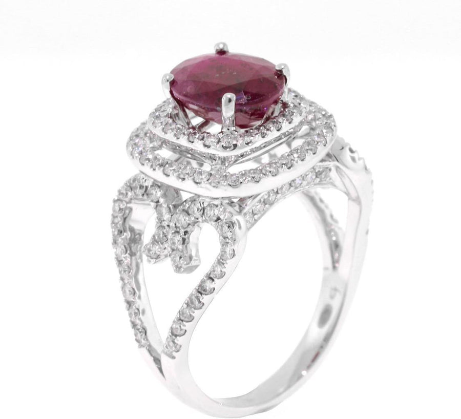 2.91ct Ruby and Diamond Statement Ring 18k White Gold