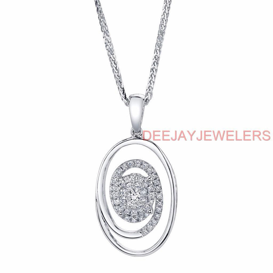 Natural VS1 Diamond 0.35ct Pendant Necklace 18k White Gold Oval Cluster
