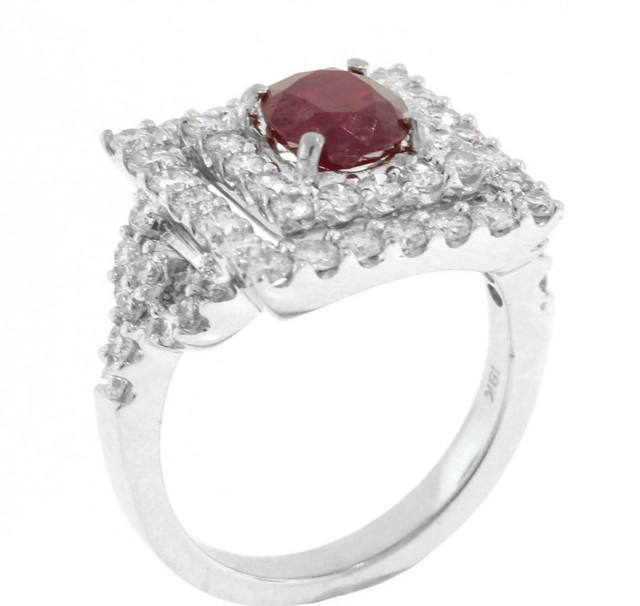 2.40ct Ruby and Diamond Square Ring 18k White Gold