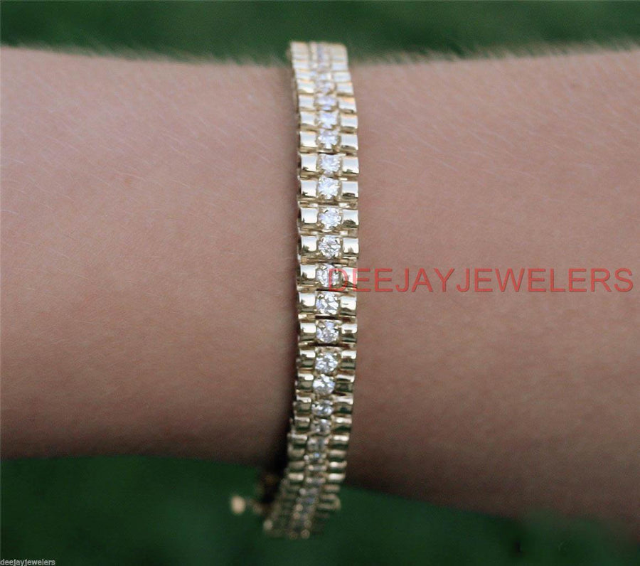 USA Made 3ct Natural Diamond SI1 Link Bracelet 14k Yellow Gold 21gms 7.5 Inch L