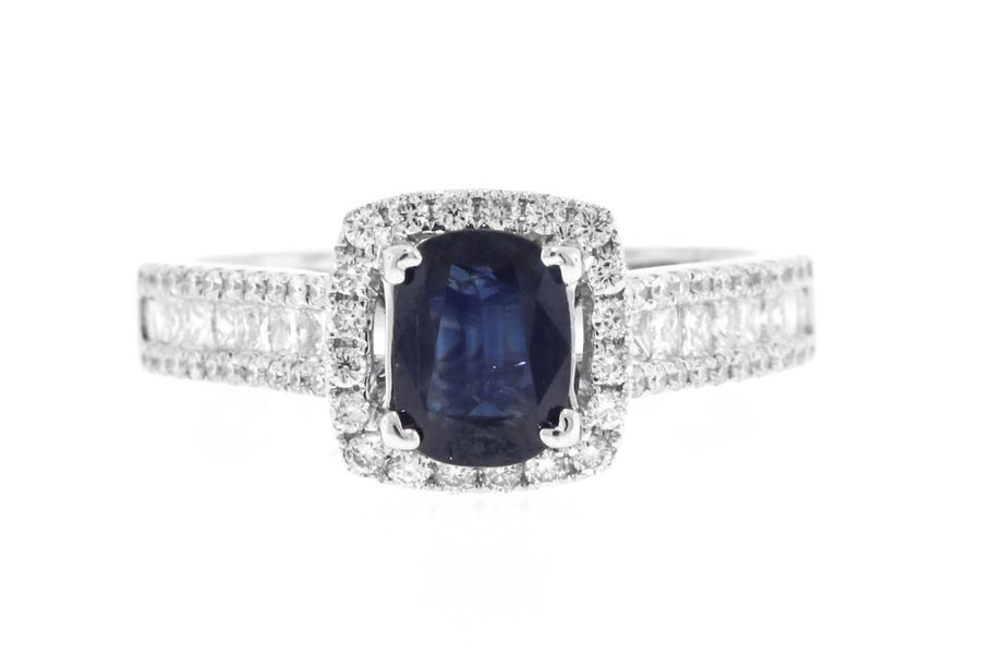 1.15ct Sapphire and Princess Diamond Ring 18k White Gold