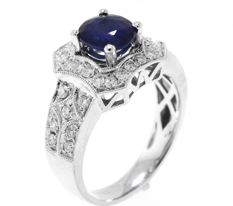 2ct Sapphire and Diamond Ring 18k White Gold