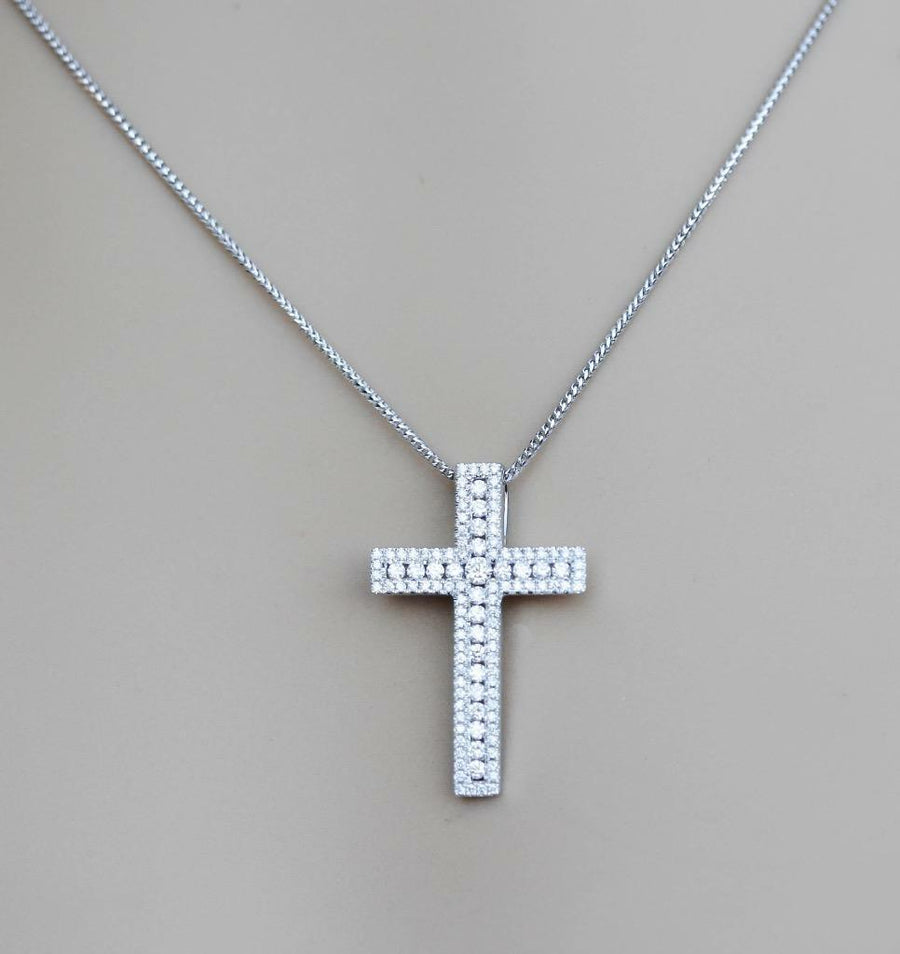 0.85ct Diamond Cross Pendant Necklace 18k White Gold