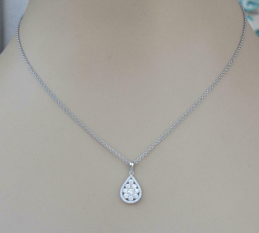 0.70ct Diamond Teardrop Pendant Necklace 18k White Gold