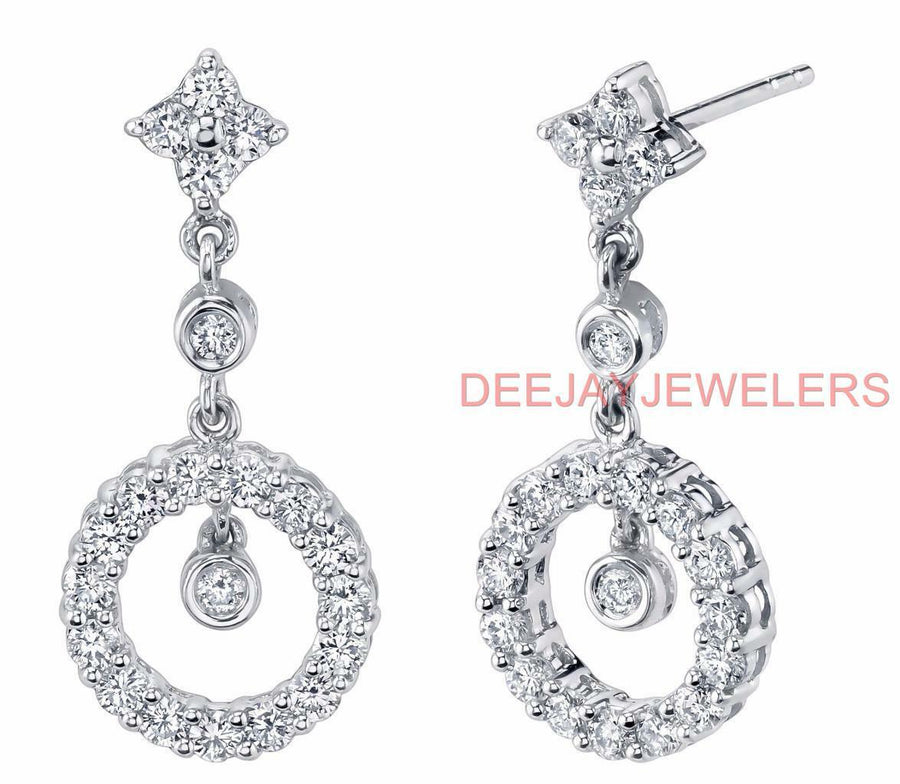 1.10ct Diamond Dangle Earrings 18k White Gold Halo Drops