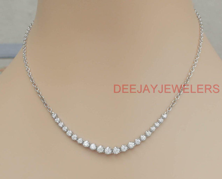 SI1 Natural 2.55ct Diamond Half Tennis Necklace 14k White Gold Chain USA Made