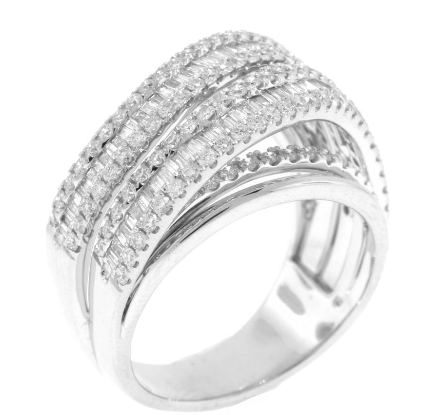 1.41ct Baguette Diamond Crossover Statement Ring 18k White Gold