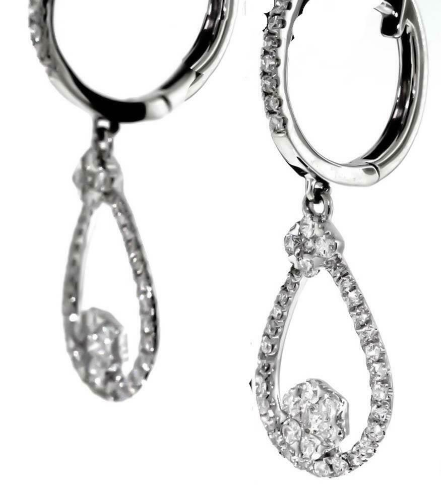 0.75ct Diamond Dangle Earrings 18k White Gold Teardrop Cluster