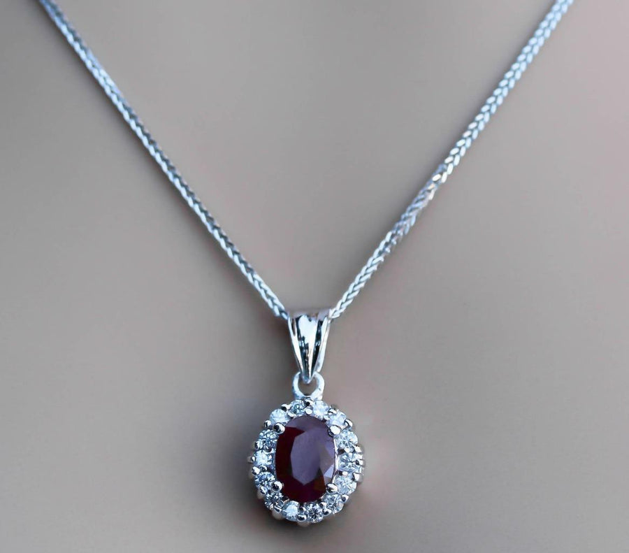 2.55ct Natural Ruby Diamond Pendant Necklace 14k White Gold