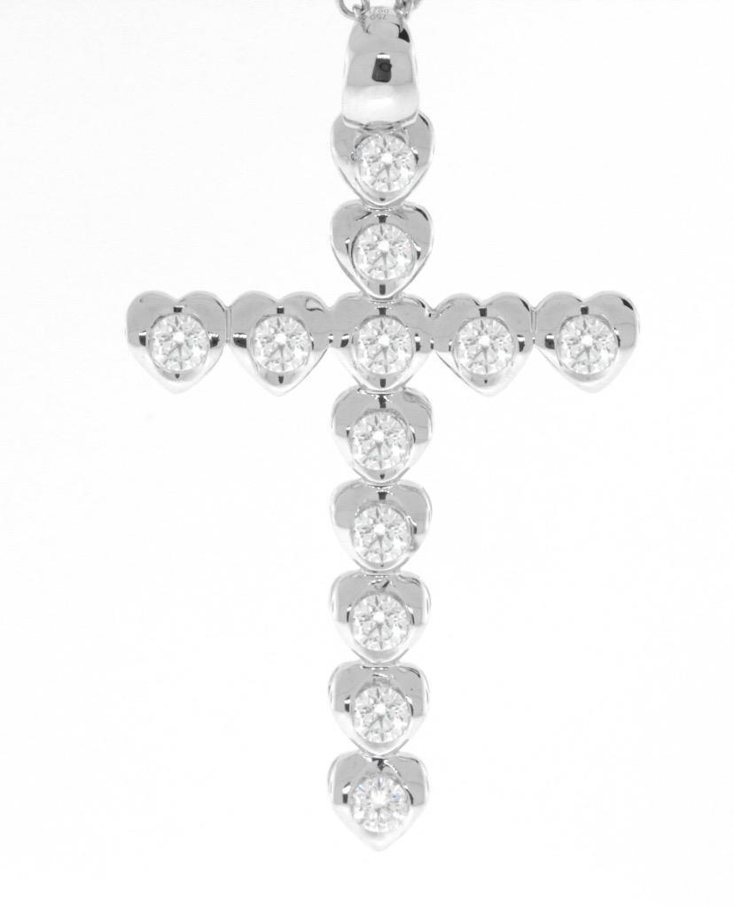 1.00ct Diamond Cross Pendant 18k White Gold Tension Set Necklace