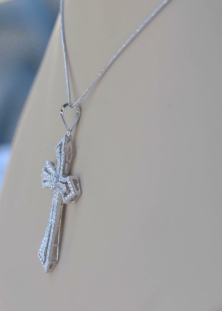 1.82ct Diamond Cross Pendant Necklace 18k White Gold
