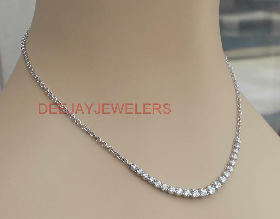SI1 Natural 2.55ct Diamond Half Tennis Necklace 14k White Gold Chain USA Made