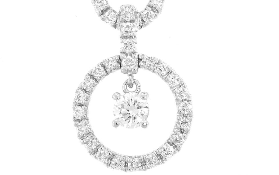 0.94ct Diamond Halo Pendant Necklace 18k White Gold