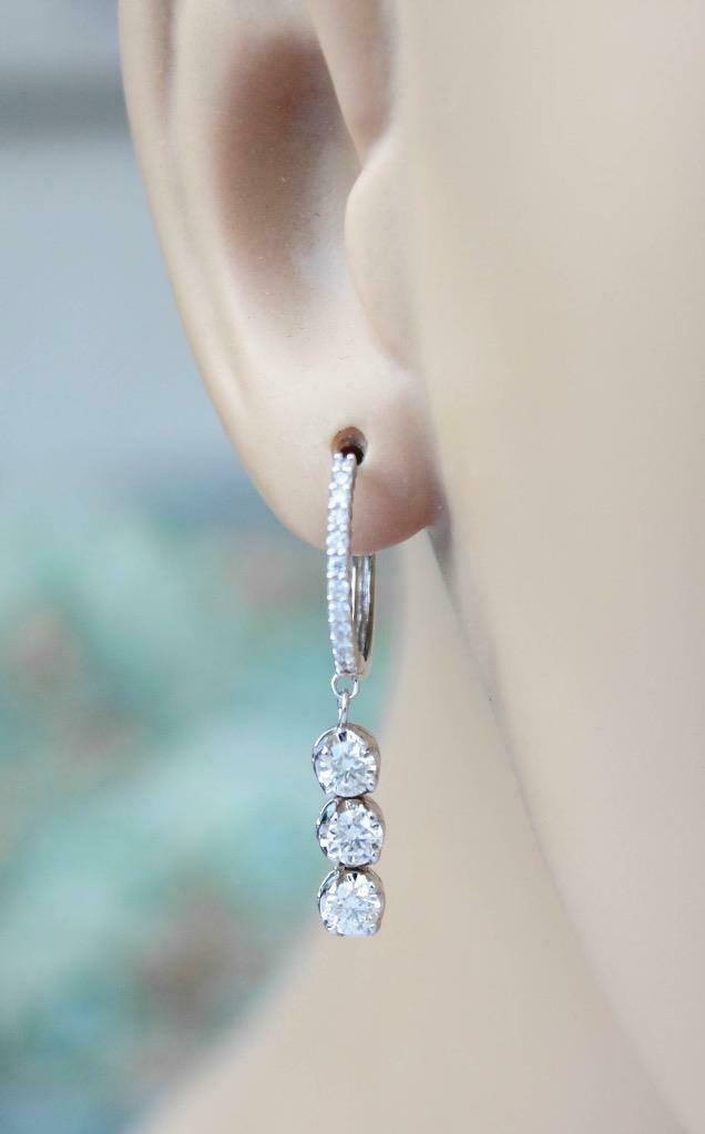 1.25ct Diamond Dangle Drop Earrings 18k White Gold