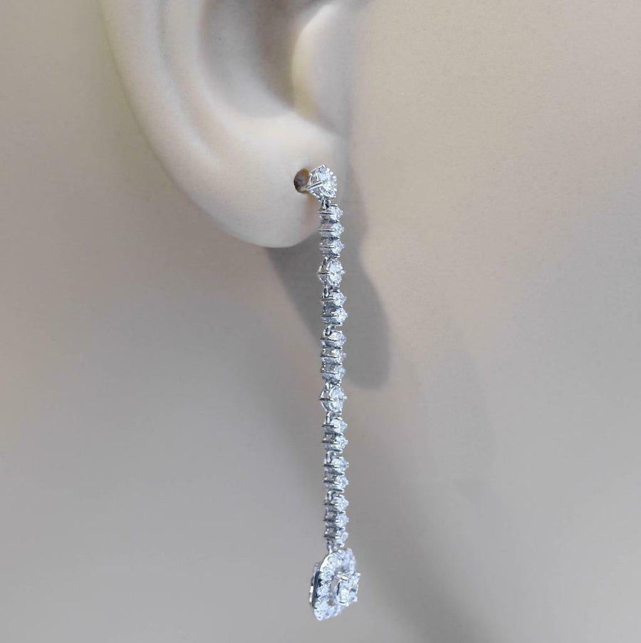 1.13ct Diamond Dangle Earrings Extra Long 18k White Gold