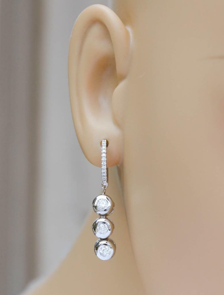 0.90ct Diamond Dangle Earrings Hoop 18k White Gold