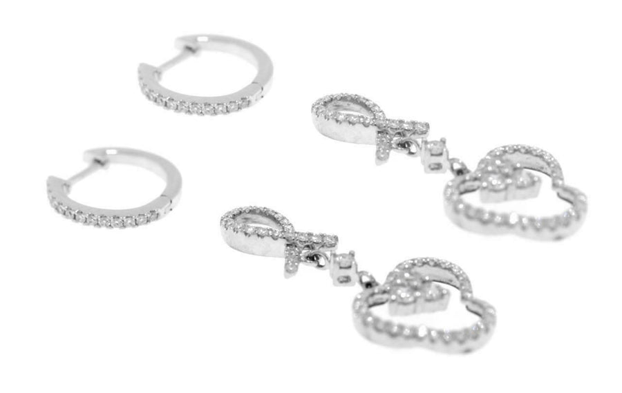 1.15ct Diamond Drop Earrings 18k White Gold Hoop Detachable Dangle