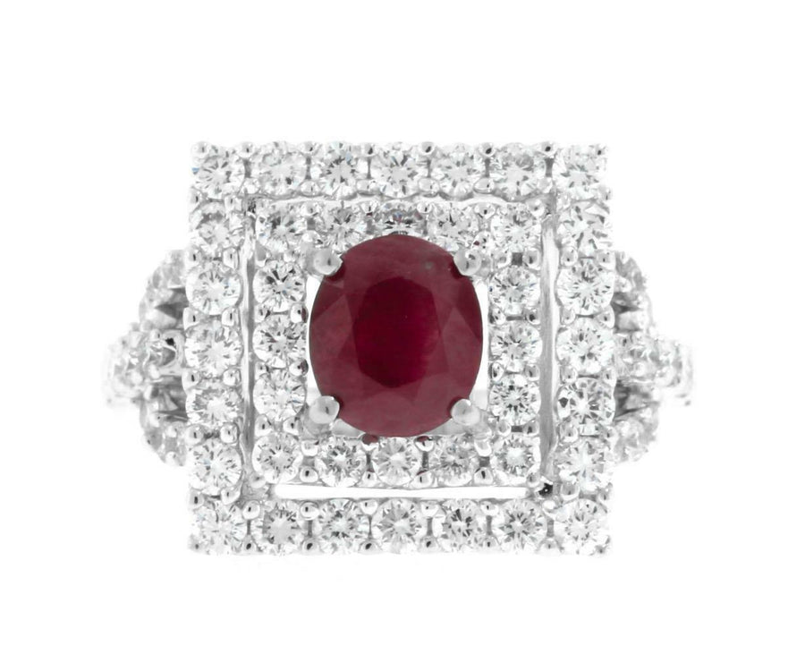 2.40ct Ruby and Diamond Square Ring 18k White Gold