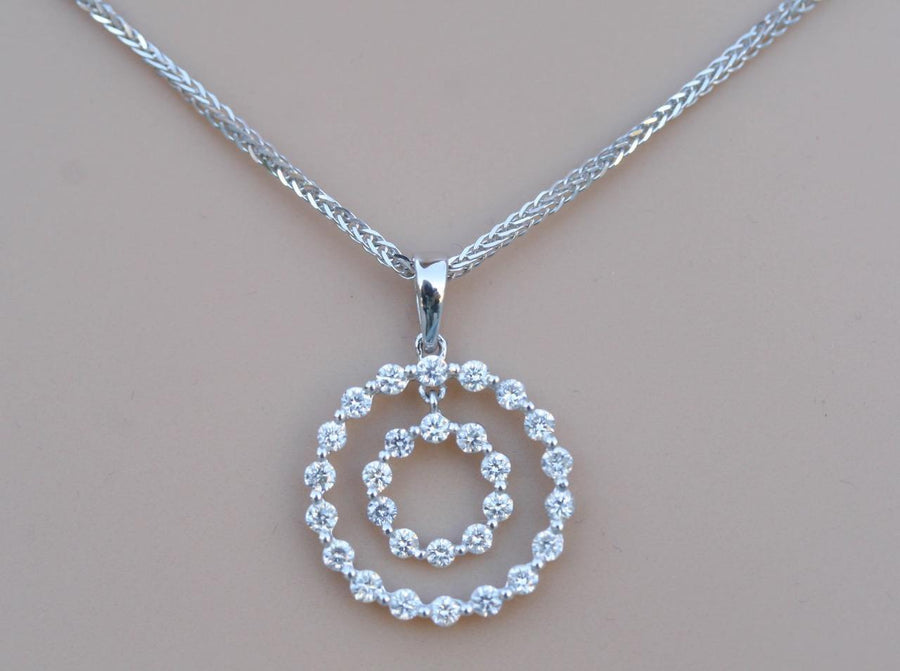 0.79ct Diamond Circles Pendant Necklace 18k White Gold