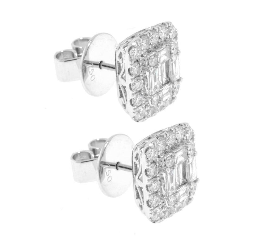 1.31ct Baguette Diamond Stud Earrings 18k White Gold