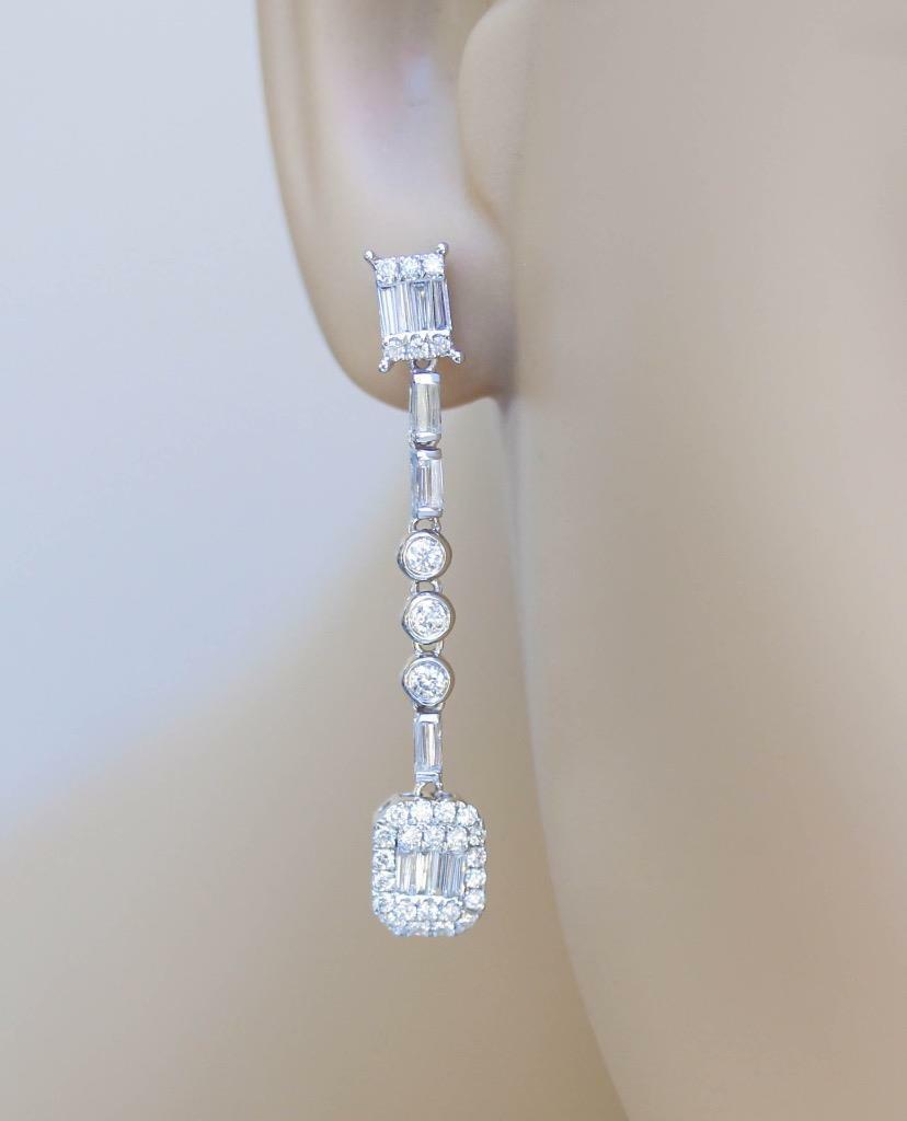 1.15ct Baguette Diamond Dangle Earrings 18k White Gold
