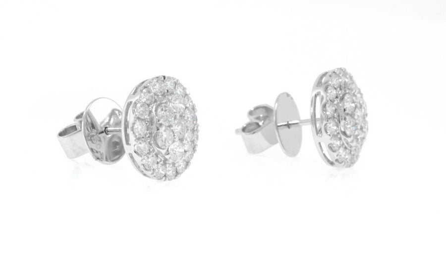 1.74ct Diamond Stud Earrings 12mm Round 18k White Gold