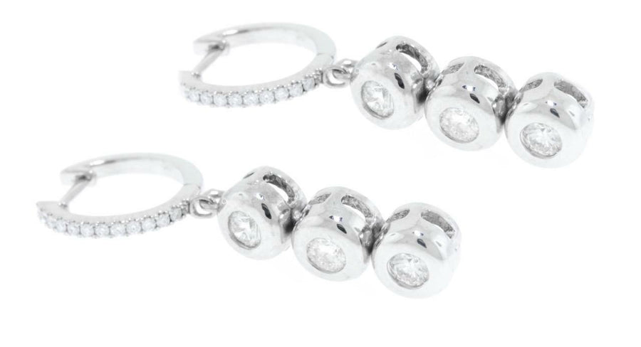 0.90ct Diamond Dangle Earrings Hoop 18k White Gold
