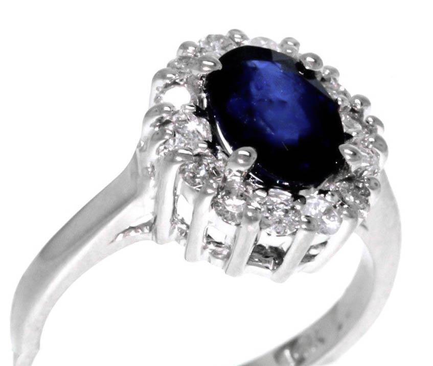 2ct Sapphire and Diamond Ring 14k White Gold