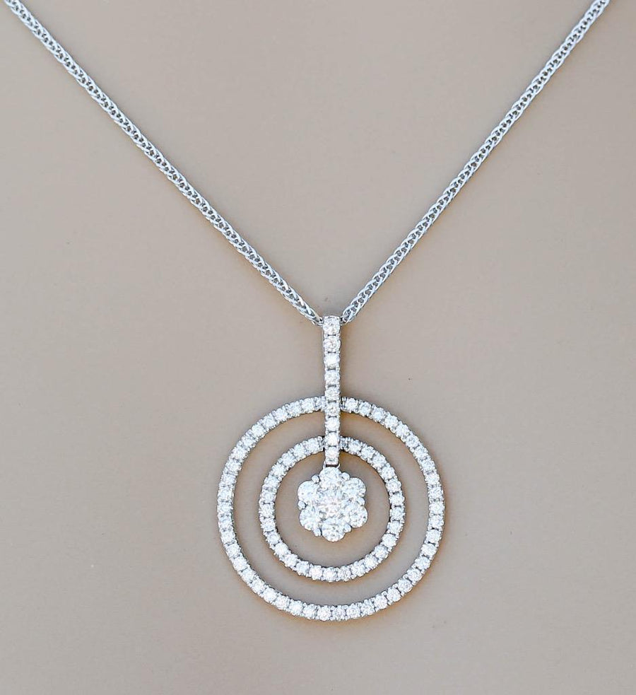 1.55ct Diamond Pendant Necklace Circles 18k White Gold