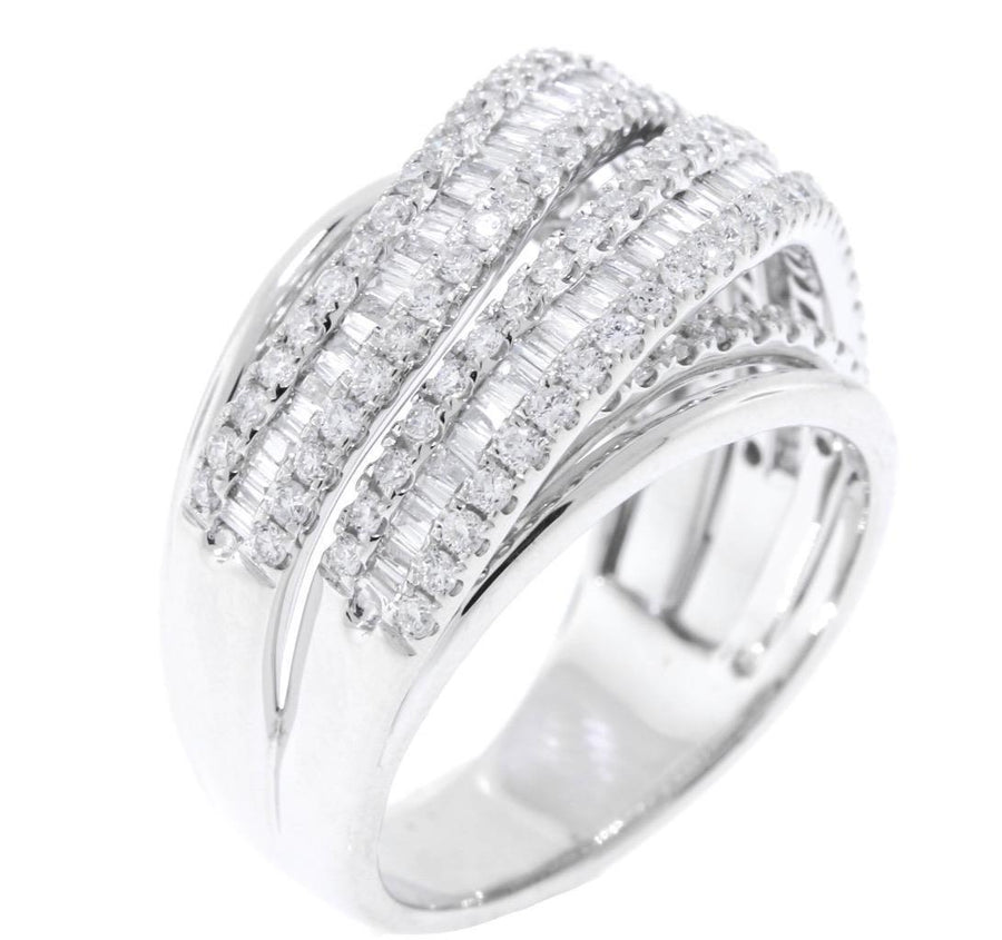 1.41ct Baguette Diamond Crossover Statement Ring 18k White Gold