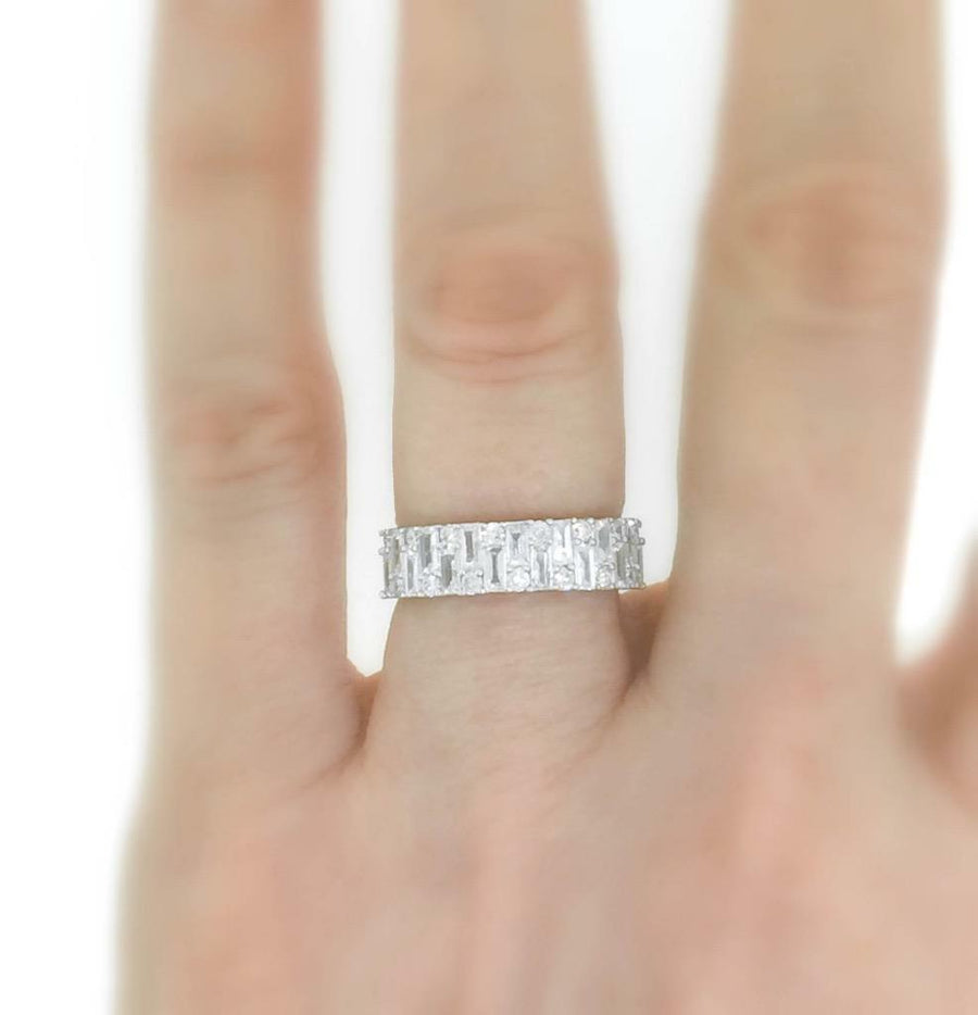 1.11ct Baguette and Round Diamond Ring 18k White Gold Band