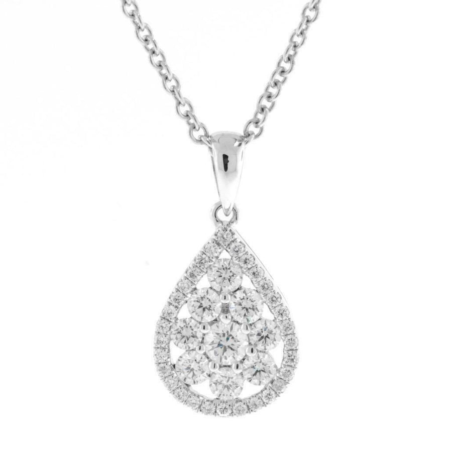 0.70ct Diamond Teardrop Pendant Necklace 18k White Gold