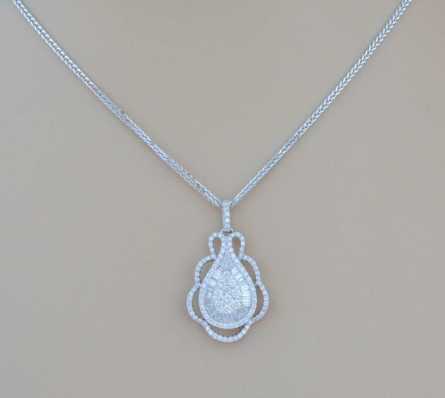 1.75ct Baguette Diamond Pendant Necklace 18k White Gold