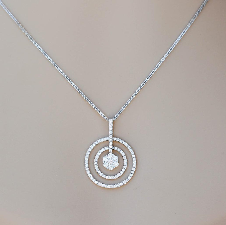 1.55ct Diamond Pendant Necklace Circles 18k White Gold