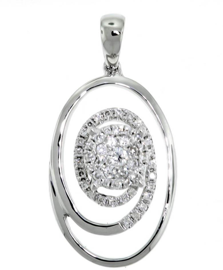 Natural VS1 Diamond 0.35ct Pendant Necklace 18k White Gold Oval Cluster
