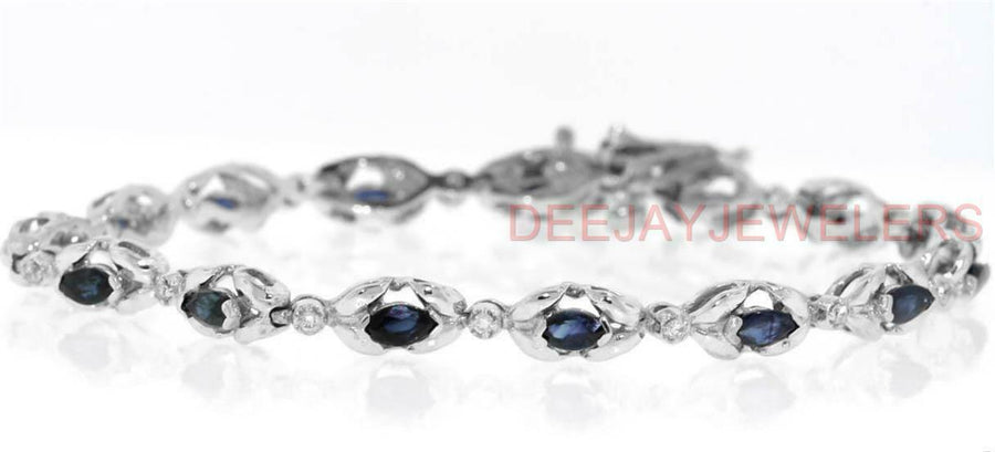 2.43ct Marquise Sapphire and Diamond Bracelet 14k White Gold