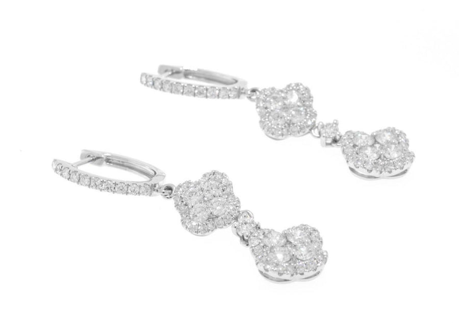 2.07ct Diamond Cluster Dangle Earrings 18k White Gold