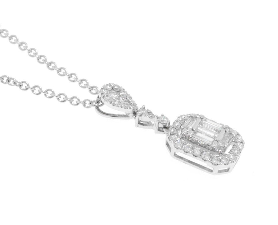 0.70ct Diamond Pendant Necklace 18k White Gold Baguette