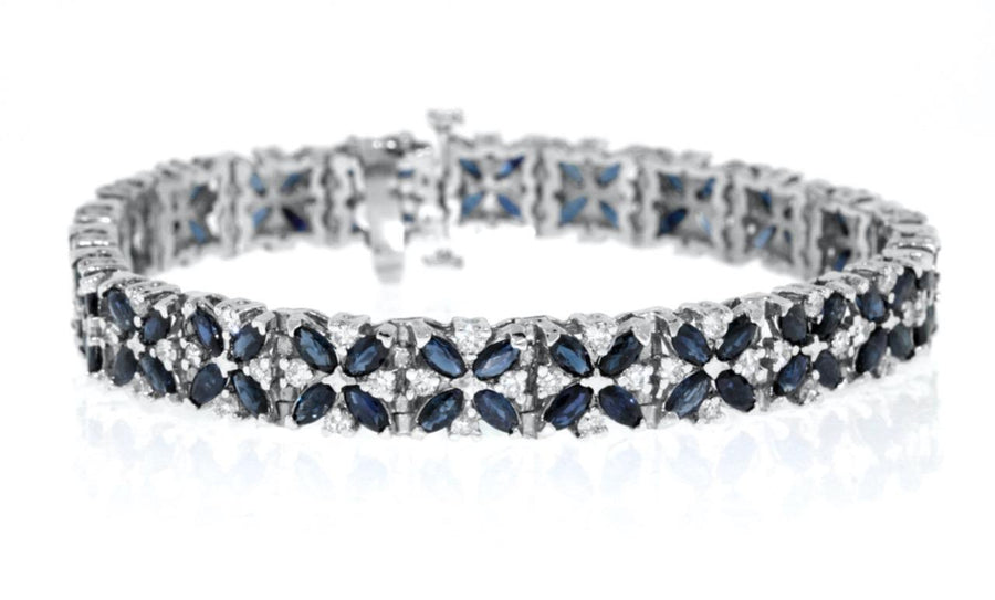 15.38ct Marquise Sapphire and Diamond Bracelet 14k White Gold