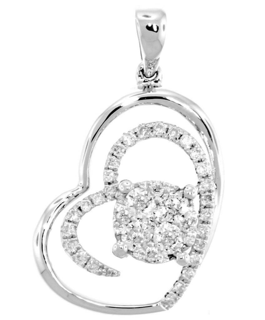 0.40ct Diamond Pendant Heart Necklace 18k White Gold