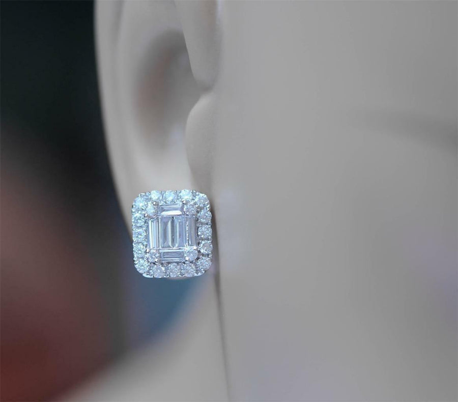 1.31ct Baguette Diamond Stud Earrings 18k White Gold
