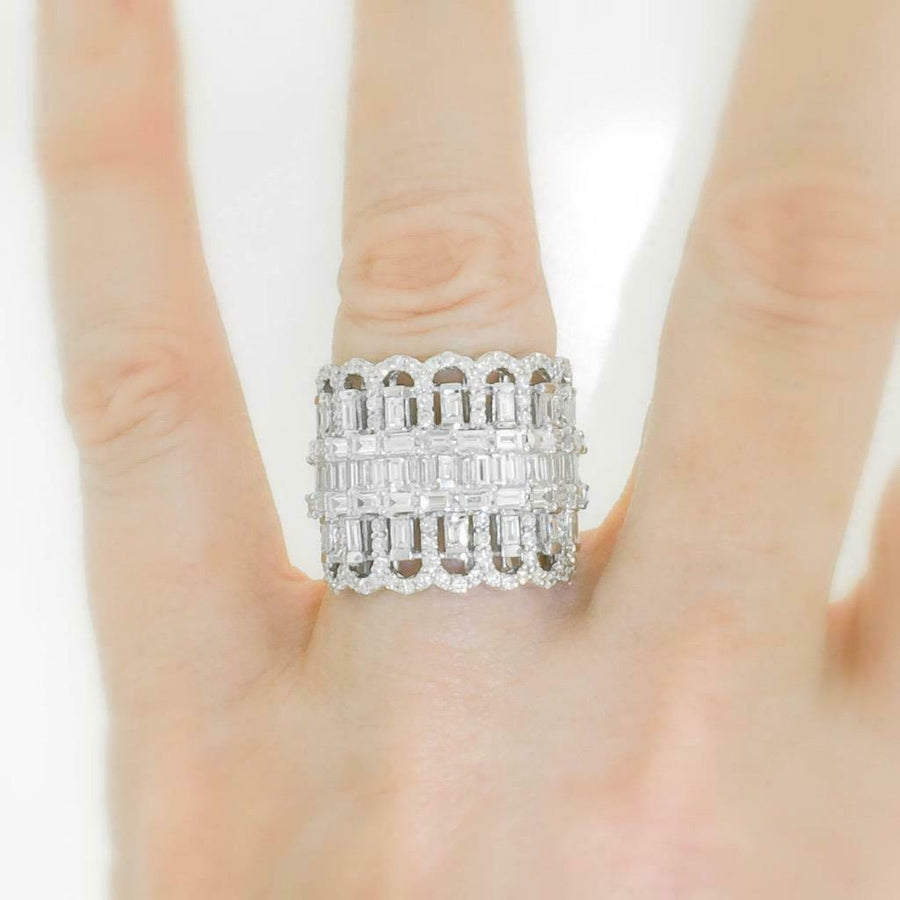 3.83ct Baguette Statement Diamond Ring 18k White Gold Band